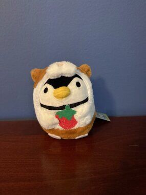 NWT 6" Takashoji Penguin Holding Strawberry In Cat Costume Round1